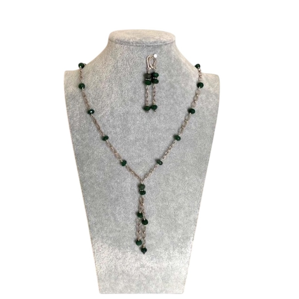 925 Sterling silver metal chain minimalist green jade tassel necklace NEW